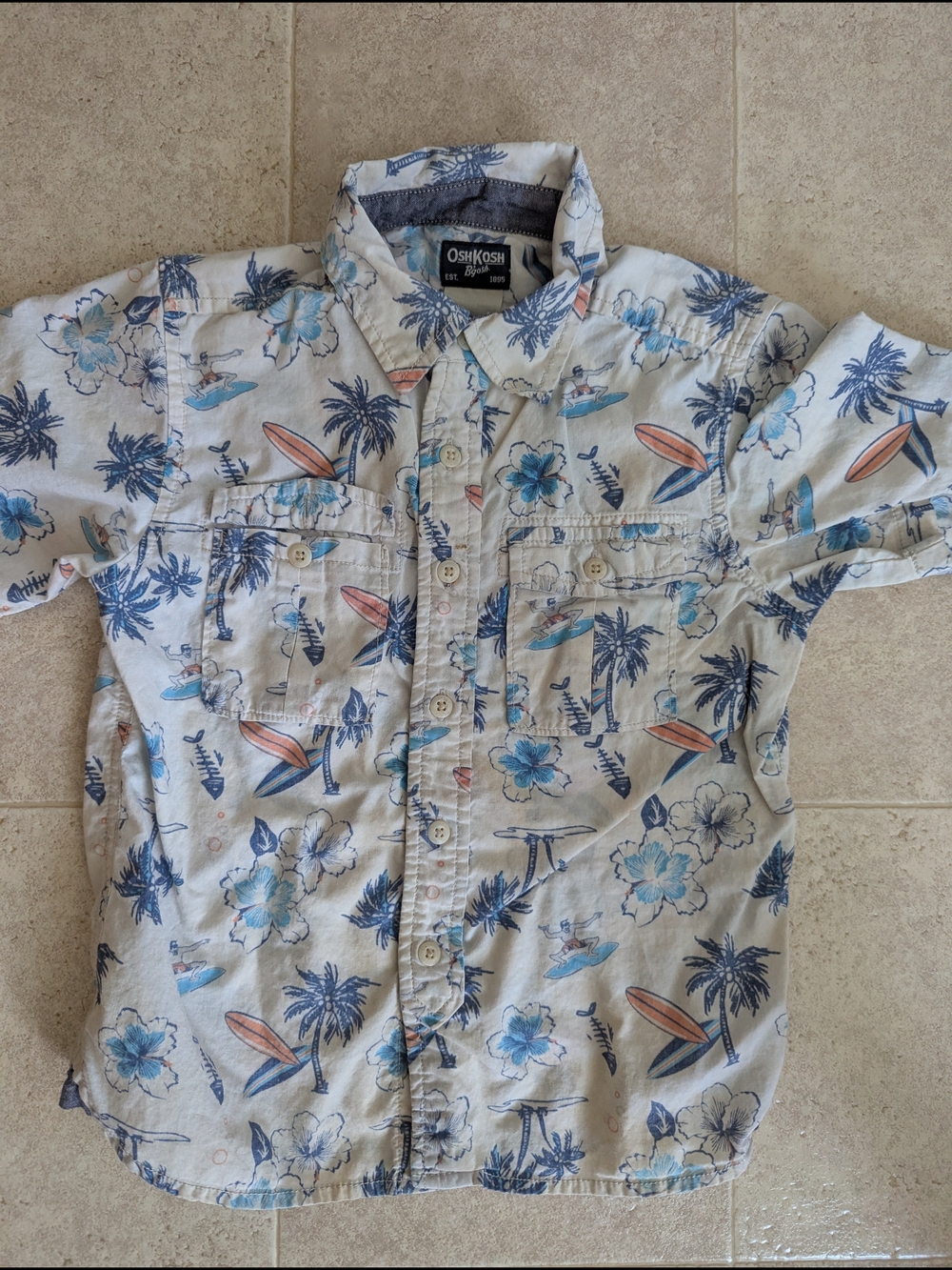 OshKosh B'gosh White Short-Sleeve Hawaiian Surf Print Button-Down Shirt